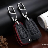 Leather key fob cover case fit for Audi AX3 remote key black/red