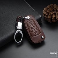 Leder Schlüssel Cover passend für Audi Schlüssel AX3 schwarz/rot