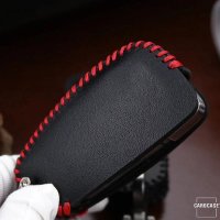 Leder Schlüssel Cover passend für Audi Schlüssel AX3 schwarz/rot
