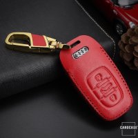 Leather key fob cover case fit for Audi AX4 remote key brown