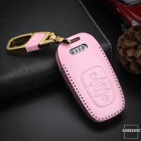 Leder Schlüssel Cover passend für Audi Schlüssel AX4 rosa