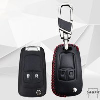 Leather key fob cover case fit for Opel OP5 remote key black/red