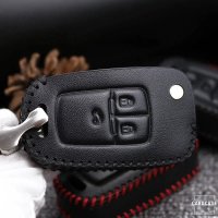 Leather key fob cover case fit for Opel OP6 remote key black/red
