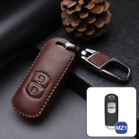 Coque de clé de voiture en cuir (LEK18) compatible avec Mazda clés avec mousqueton de couleur assortie - brun