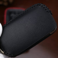 Leather key fob cover case fit for Volkswagen, Skoda, Seat V2 remote key black/red
