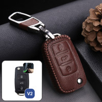 Leder Schlüssel Cover passend für Volkswagen, Skoda, Seat Schlüssel V2, ST2, SV2 braun