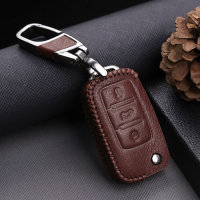 Leder Schlüssel Cover passend für Volkswagen, Skoda, Seat Schlüssel V2, ST2, SV2 braun