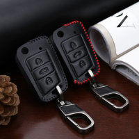Cuero funda para llave de Volkswagen, Audi, Skoda, Seat V3, V3X negro/rojo