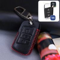 Leder Schlüssel Cover passend für Volkswagen, Skoda, Seat Schlüssel V4, ST4, SV4 schwarz/rot