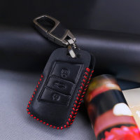 Cuero funda para llave de Volkswagen, Skoda, Seat V4 negro/rojo