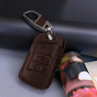 Leder Schlüssel Cover passend für Volkswagen, Skoda, Seat Schlüssel V4, ST4, SV4 braun
