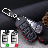 Leather key fob cover case fit for Volkswagen V5 remote key black/red