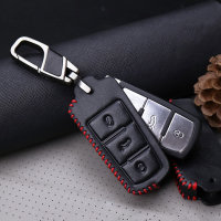 Leather key fob cover case fit for Volkswagen V5 remote key black/red
