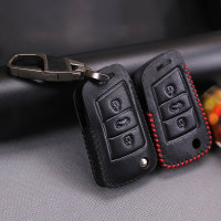 Leder Schlüssel Cover passend für Volkswagen Schlüssel V8X schwarz/rot