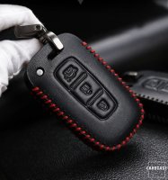 Coque de protection en cuir pour voiture Hyundai clé télécommande D3 noir/rouge
