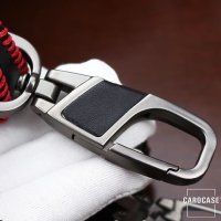 Leder Schlüssel Cover passend für Hyundai Schlüssel D3 schwarz/rot