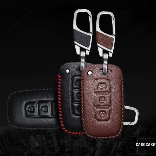 Leder Schlüssel Cover passend für Hyundai Schlüssel D3 braun
