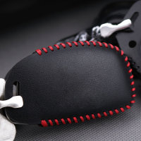 Leather key fob cover case fit for Hyundai D2 remote key black/red