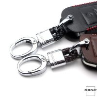Leather key fob cover case fit for Hyundai D6 remote key black/red