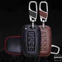 Leder Schlüssel Cover mit Ziernahnt passend für  Schlüssel schwarz/rot LEK18-D3X-11