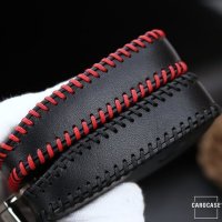 Leder Schlüssel Cover mit Ziernahnt passend für  Schlüssel schwarz/rot LEK18-D3X-11