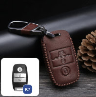 Coque de protection en cuir pour voiture Kia clé télécommande K7 brun