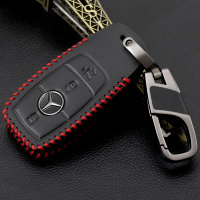 Leather key fob cover case fit for Mercedes-Benz M9 remote key black/red