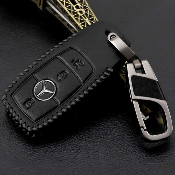 Coque de protection en cuir pour voiture Mercedes-Benz clé télécommande M9 noir/noir