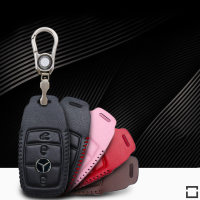 Leather key fob cover case fit for Mercedes-Benz M9 remote key brown