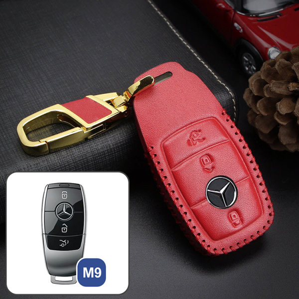 Coque de protection en cuir pour voiture Mercedes-Benz clé télécommande M9 rouge