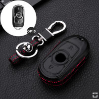 Coque de clé de voiture en cuir (LEK48) compatible avec Opel clés incl. porte-clés - noir
