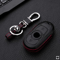 Coque de clé de voiture en cuir (LEK48) compatible avec Opel clés incl. porte-clés - noir