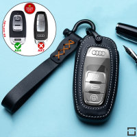 Leder Schlüssel Cover inkl. Lederband & Karabiner passend für Audi Schlüssel schwarz LEK53-AX4-1