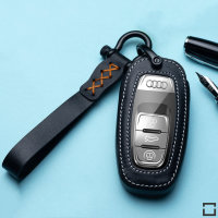 Leder Schlüssel Cover inkl. Lederband & Karabiner passend für Audi Schlüssel schwarz LEK53-AX4-1