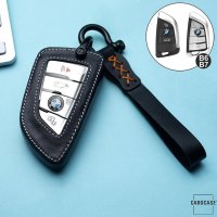 Leder Schlüssel Cover inkl. Lederband & Karabiner passend für BMW Schlüssel schwarz LEK53-B6-1