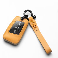 Cuero funda para llave de Volkswagen, Skoda, Seat V4 marrón