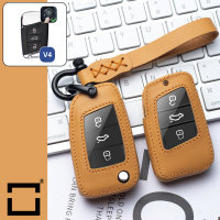 Leder Schlüssel Cover inkl. Lederband & Karabiner passend für Volkswagen, Skoda, Seat Schlüssel braun LEK53-V4-2