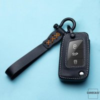 Leder Schlüssel Cover inkl. Lederband & Karabiner passend für Volkswagen Schlüssel schwarz LEK53-V8X-1