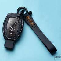 Leder Schlüssel Cover inkl. Lederband & Karabiner passend für Mercedes-Benz Schlüssel  LEK53-M7 schwarz