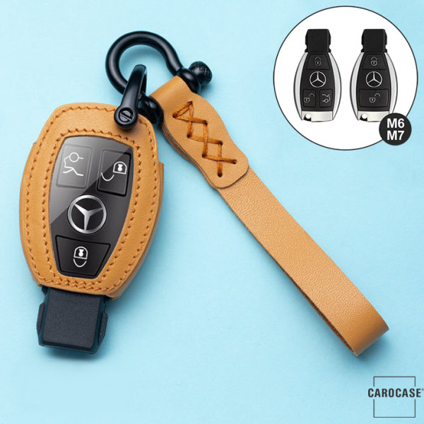 Leather key fob cover case fit for Mercedes-Benz M6, M7 remote key brown