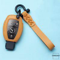 Leder Schlüssel Cover inkl. Lederband & Karabiner passend für Mercedes-Benz Schlüssel  LEK53-M7 braun