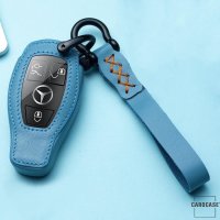 Leder Schlüssel Cover inkl. Lederband & Karabiner passend für Mercedes-Benz Schlüssel blau LEK53-M8-4