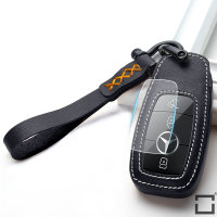 Leder Schlüssel Cover inkl. Lederband & Karabiner passend für Mercedes-Benz Schlüssel schwarz LEK53-M9-1
