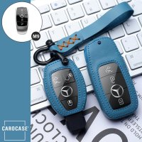 Leder Schlüssel Cover inkl. Lederband & Karabiner passend für Mercedes-Benz Schlüssel blau LEK53-M9-4