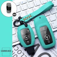 Coque de protection en cuir pour voiture Mercedes-Benz clé télécommande M9 turquoise