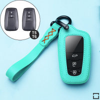 Leather key fob cover case fit for Toyota T5, T6 remote key turquoise
