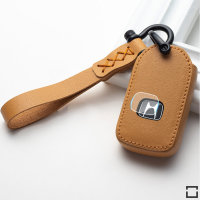 Leather key cover (LEK53) for Honda keys incl. keyring hook + leather keychain - black