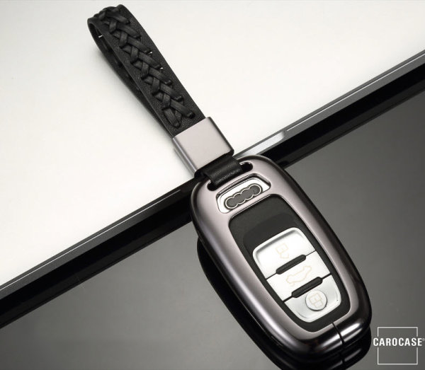 Aluminum key fob cover case fit for Audi AX4 remote key grey