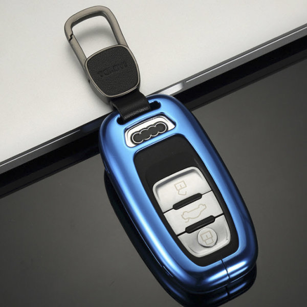 Coque de protection en Aluminium pour voiture Audi clé télécommande AX4 bleu clair