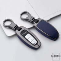 Aluminium, Leder Schlüssel Cover passend für Audi Schlüssel chrom/blau HEK15-AX7-49